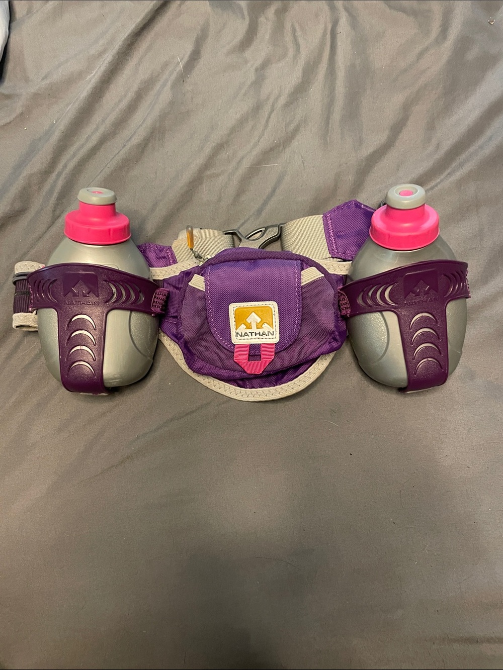 Nathan Purple Mini Waist Pack with Dual Pink-Capped Bottles